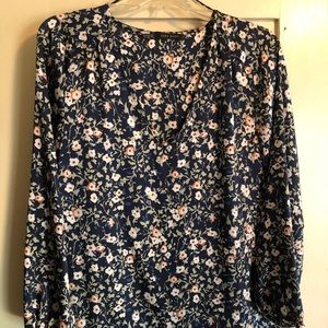 Zara Navy Floral long sleeved blouse